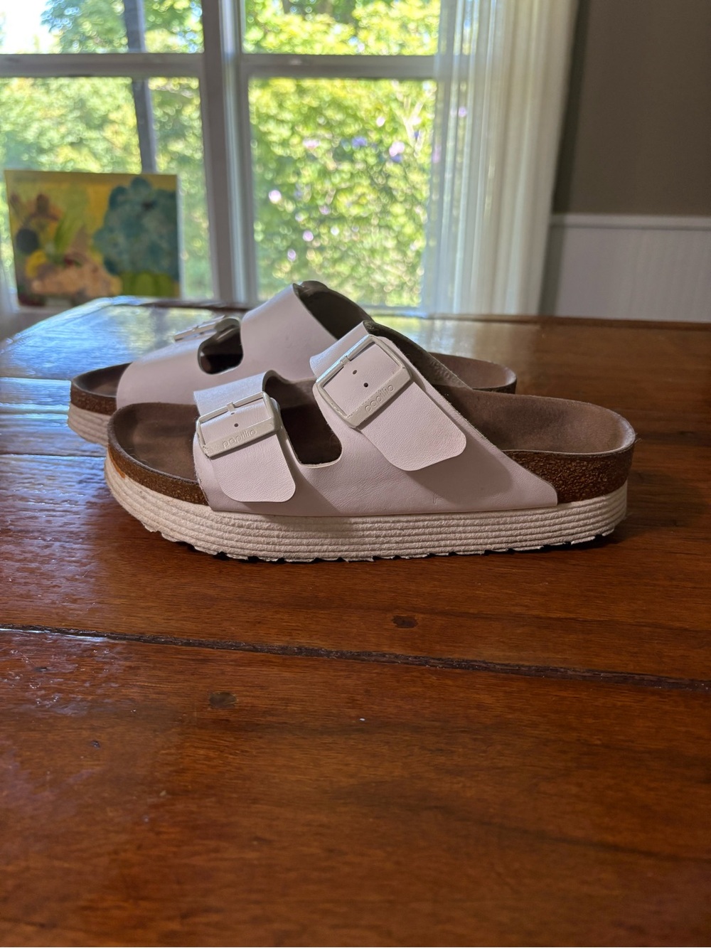 Papillio Birkenstock White Double-Buckle Platform Slide Sandals